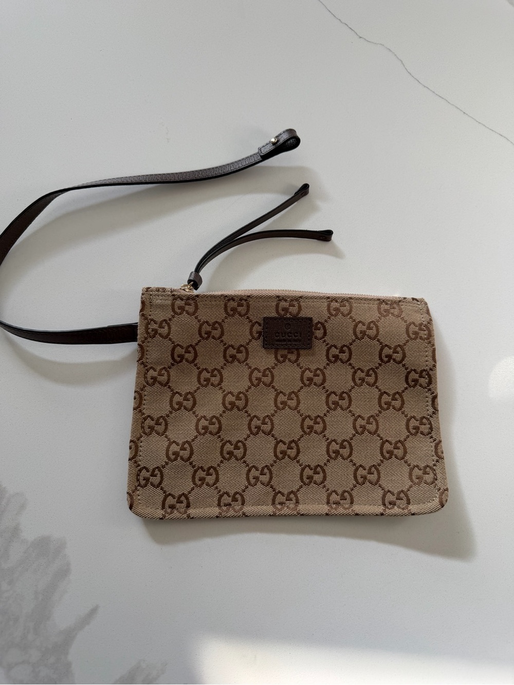 Gucci Brown/Tan Monogram Wristlet Pouch